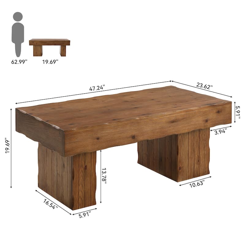 47" Solid Wood Rectangular Coffee Table, Cocktail Tea Center Table for Living Room Office