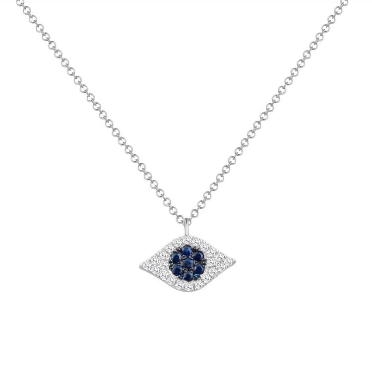 Joelle Evil Eye Necklace Diamond & Sapphire 14k Gold 1/10 ct TDW Gift for Her - Adjustable Length - White