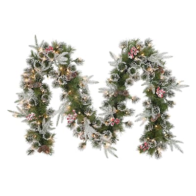 Puleo International 9 ft x 10" Pre-Lit Decorated Christmas Garland - 9' x 10"
