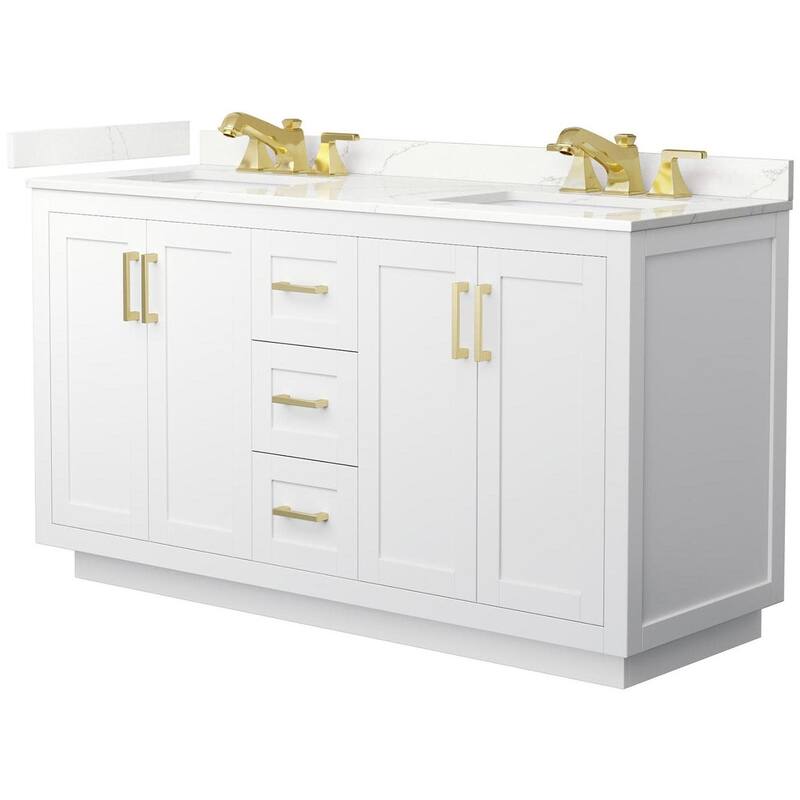 Wyndham Collection WCF292960D-QTZ-US3MXX Miranda 60" Free Standing - White / Giotto Quartz Top / Brushed Gold Hardware