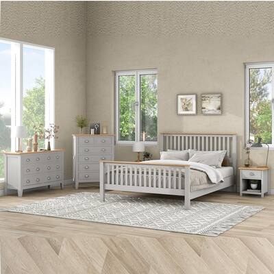 5-Pieces Country Gray with Oak Top Bedroom Sets