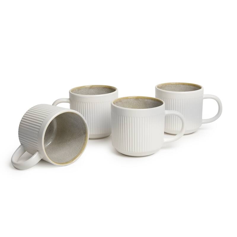 Sango Anderson Black Coffee Mugs Set of 4, 16.5 oz Ceramic Tea Cups - Cream