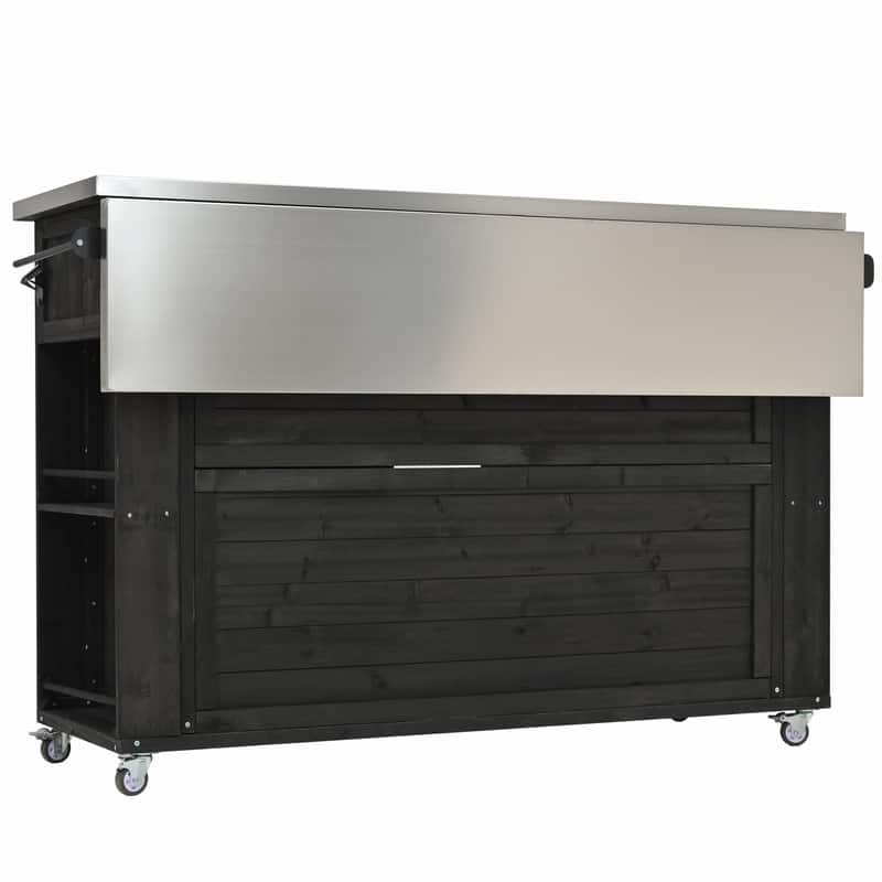 52.25" Outdoor Kitchen Island with Stainless Steel Top, Ample Storage Space, Towel and Spice Racks and a Bottle Opener