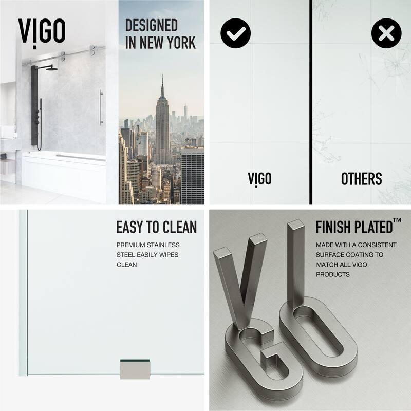 VIGO Elan 56" to 60" W x 66" H Frameless Sliding Tub Door