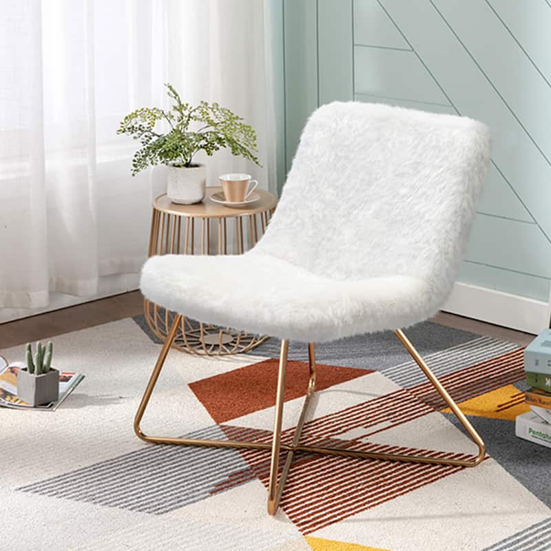 Retro 22” Width Leisure Lounge Vanity Accent Chair - Faux Fur - White