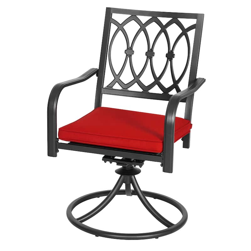 Metal Patio Dining Set with Umbrella Hole, Swivel Chairs with Cushions