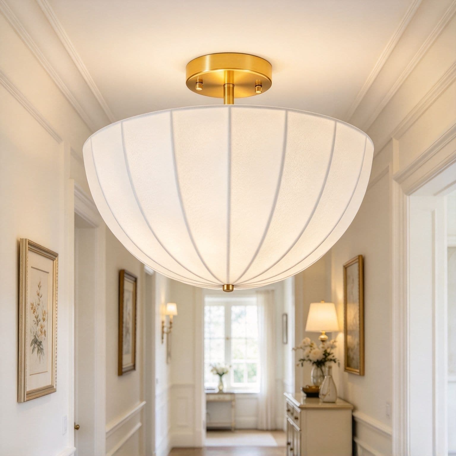 Rennnsan 3-Light Fabric Semi Flush Mount Ceiling Light for Bedroom Living Room - 3 Light