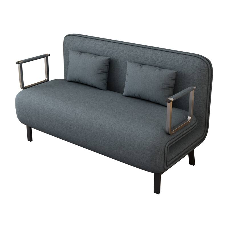 55″ Convertible Chair Bed, Tri-Fold with Adjustable Backrest, Blue+Grey Frame