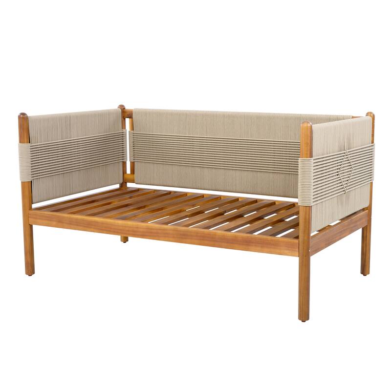 Christopher Knight Home - Outdoor 4-Piece Sofa Set with Acacia Wood Loveseat, Club Chairs & Coffee Table, Handwoven Rope Accents