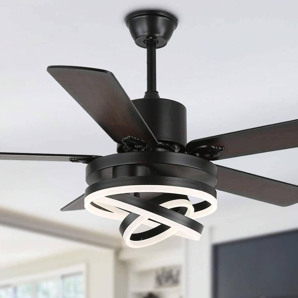 Cusp Barn 52" Chandelier Ceiling Fans with Lights Modern DIY Shape Fandelier DC Silent Motor LED Ceiling Light for Bedroom