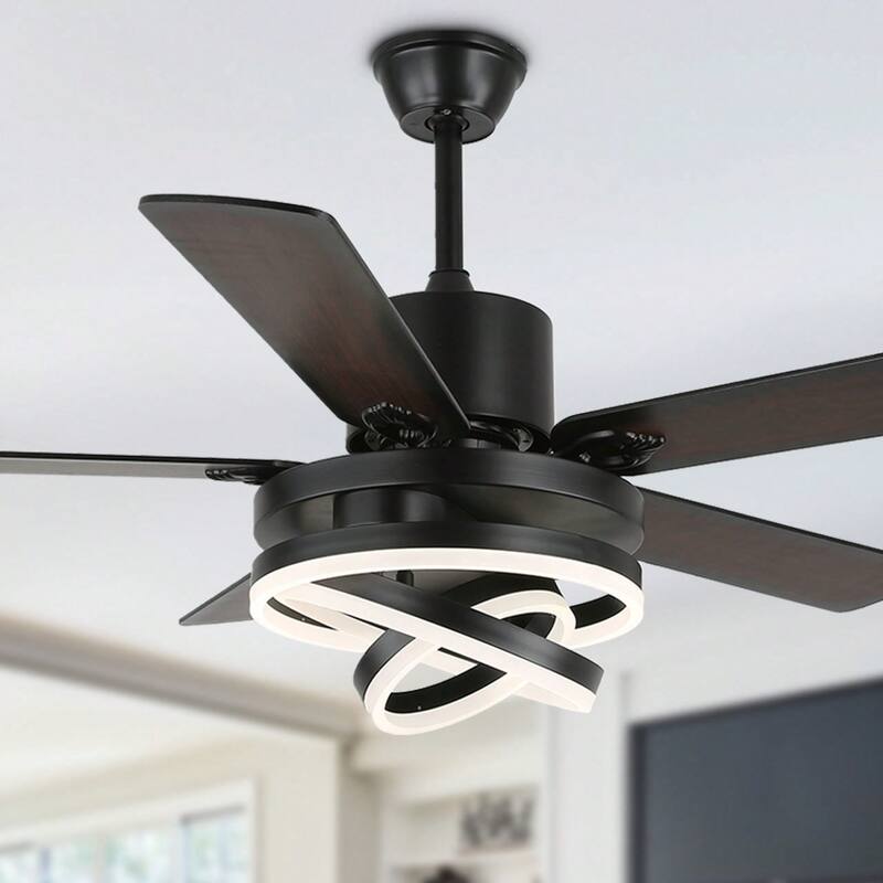 Cusp Barn 52"/72" Modern Large Dimmable LED Ceiling Fan with Lights and Remote, Reversible 8-Blade DC Motor DIY Shape Chandelier - 52-Inch - Black