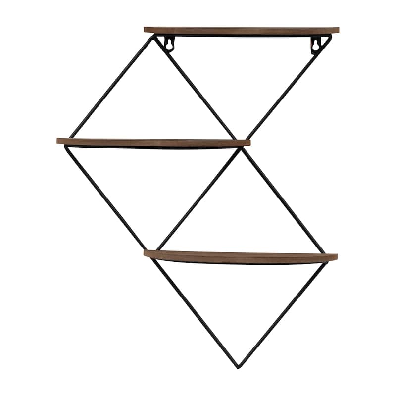 Metal Wood 3-tier Diamond Wall Shelf - Brown, 21" - 21.0"