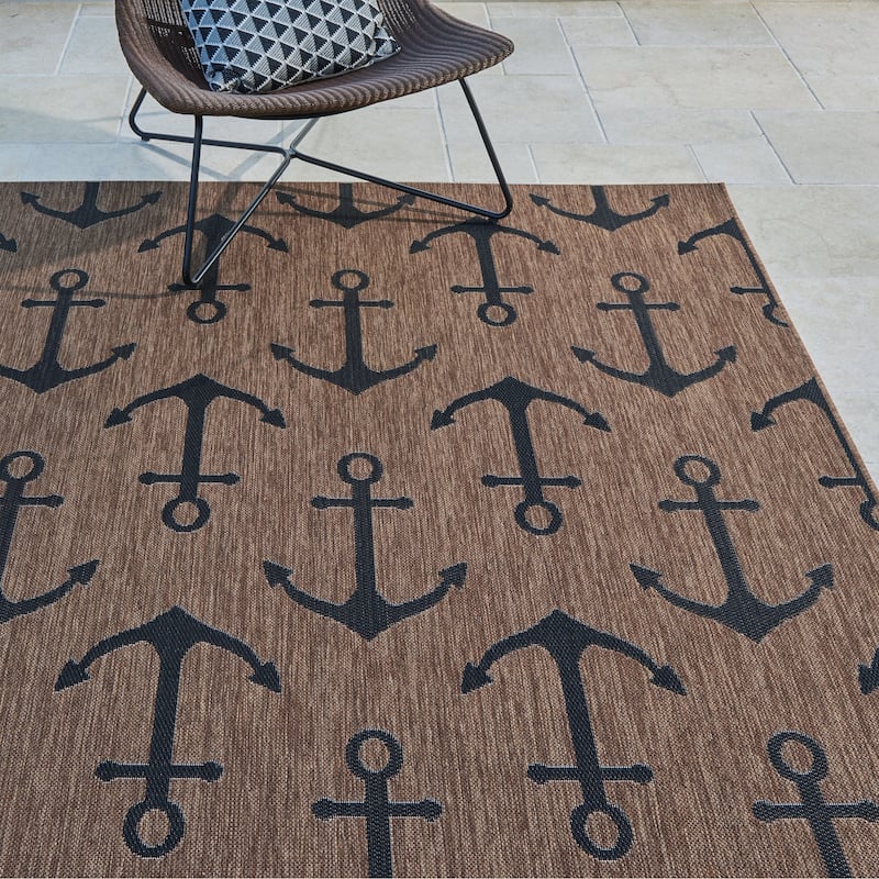 Gertmenian Solterra Nautical Coastal Tropical Weather Resistant Polypropylene Flatweave Indoor/ Outdoor Area Rug Collection