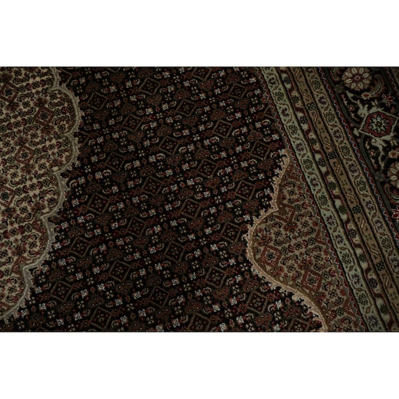 Hand Knotted Oriental 100% Wool Carpet Traditional Floral Black Tabriz-Mahi Area Rug - 12' 1'' X 8' 11''