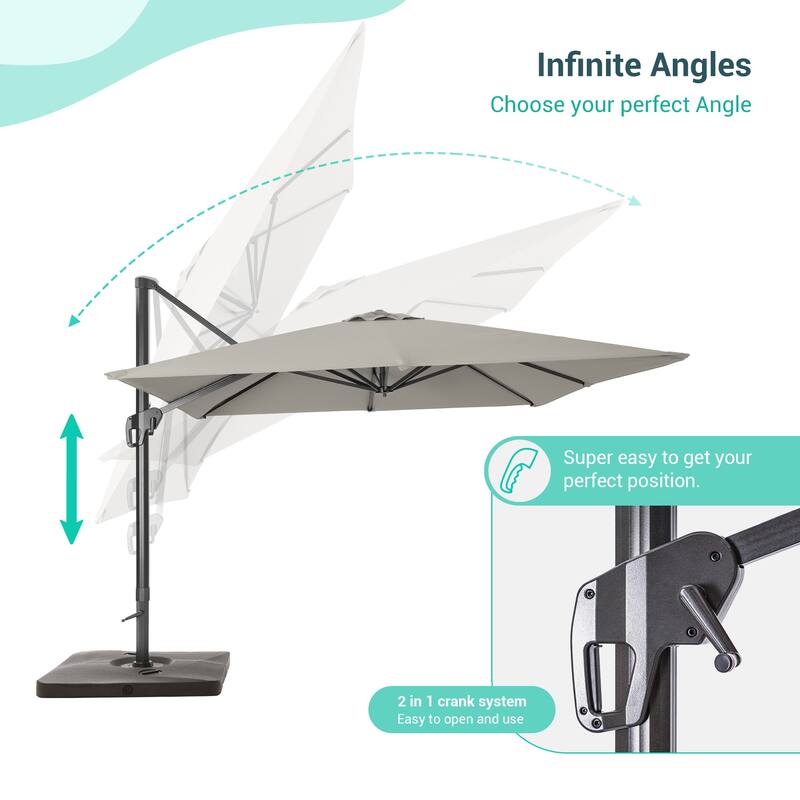 LIVOOSUN 11.5x9FT Aluminum Cantilever Patio Umbrella Solution-Dyed Fabric w/Base