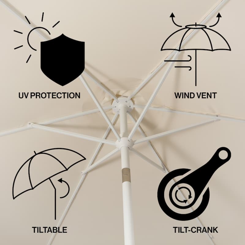 9ft Tassel Patio Umbrella Auto-Tilt, Crank , by JONATHAN Y