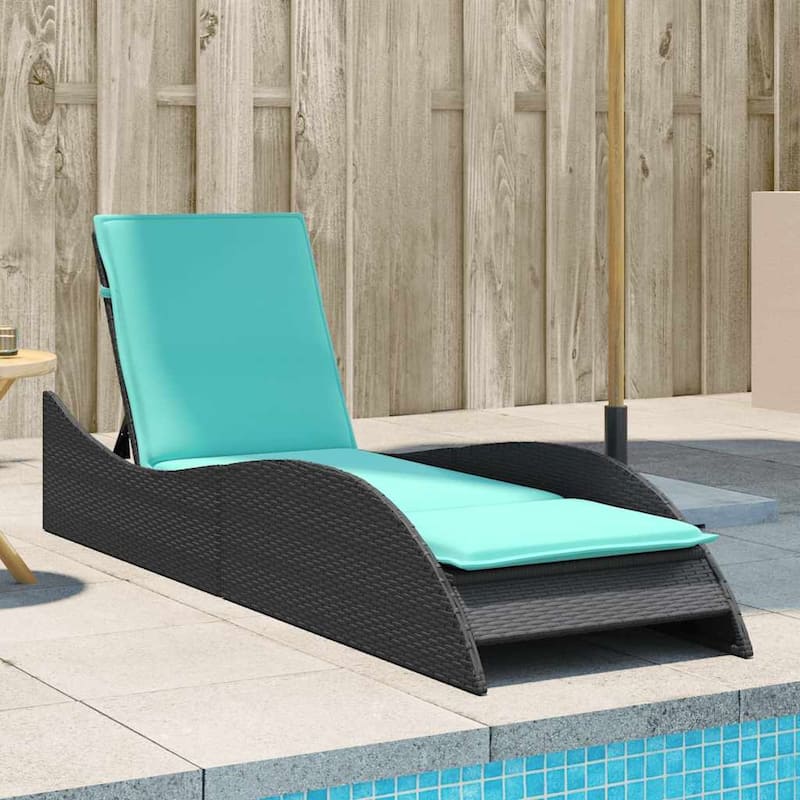 vidaXL Sun Lounger with Cushion Chaise Lounge Poly Rattan Brown/Gray/Black - 60 x 205 x 54/63/28.7 - Black (6)