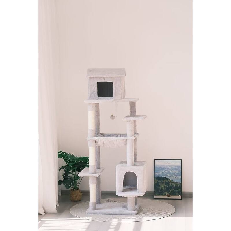 63 Inches Multi-Level Large Cat Tree Features 5 Levels