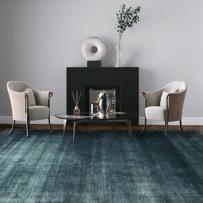 Hand Knotted Textured Blue,Gray Tibetan Wool Modern Oriental Area Rug - 6' 6'' x 9' 7''