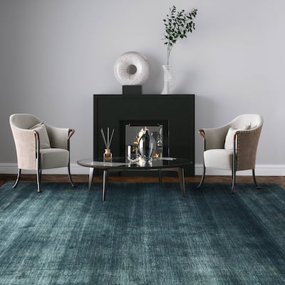 Hand Knotted Textured Blue,Gray Tibetan Wool Modern Oriental Area Rug - 6' 6'' x 9' 7''