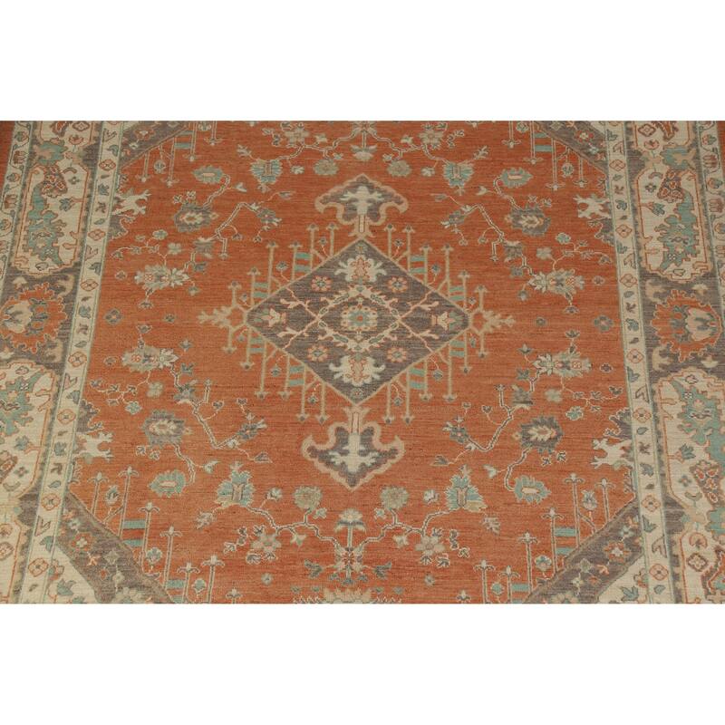Hand Knotted Oriental 100% Wool Carpet Transitional Medallion Oranges & Rust Oushak Area Rug - 10' 1'' X 8' 5''