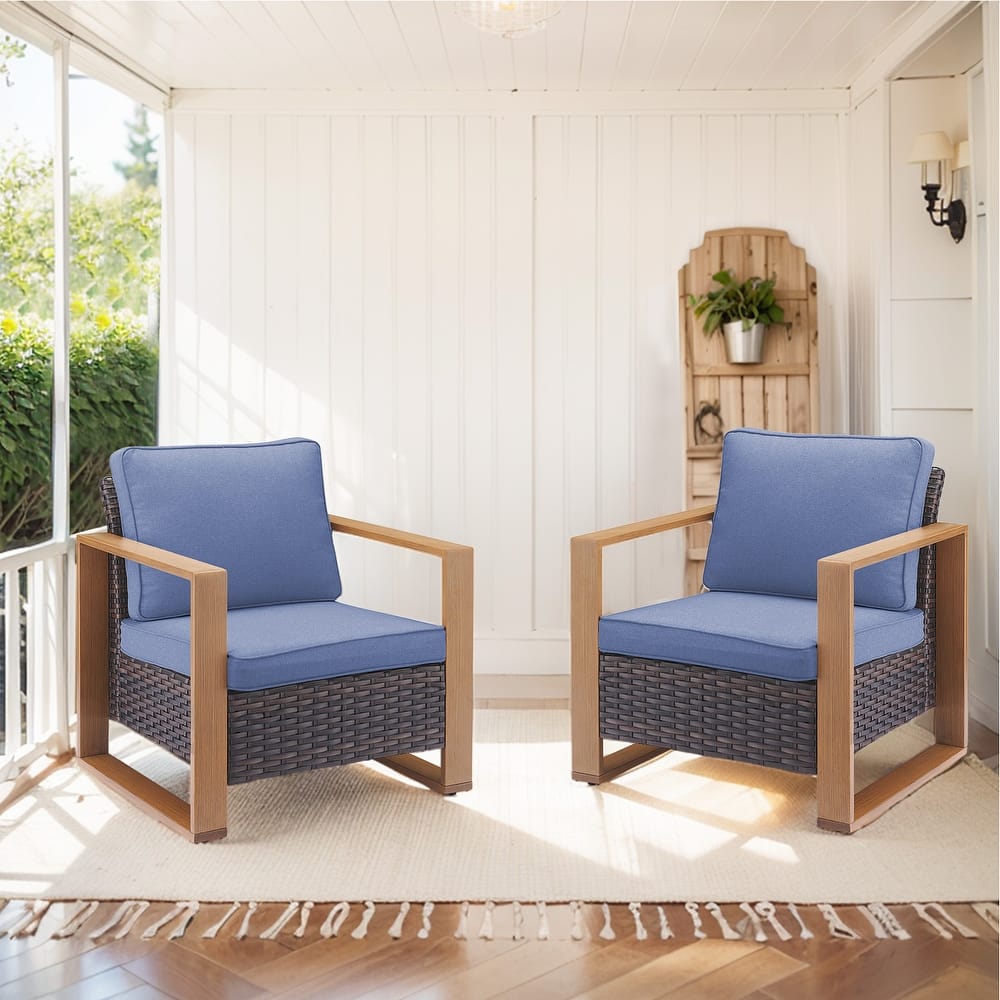 Gymojoy 2 Pieces PE Rattan Wicker Chairs with Cushion