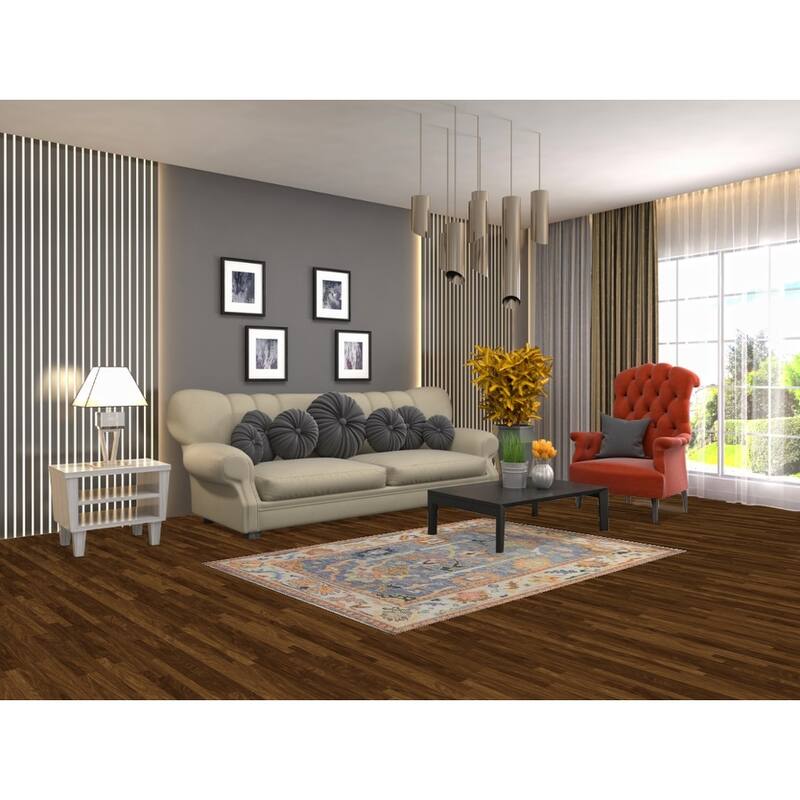 Blue Oushak Oriental Rug Hand-Knotted Transitional Wool Carpet - 4'1"x 5'10"