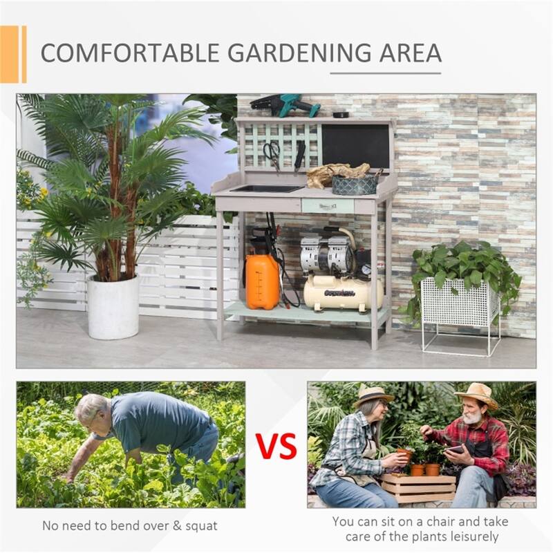 Wooden Garden Potting Bench with Sink, Storage Drawer & Shelves - 36.25" L x 16.75" W x 47" H