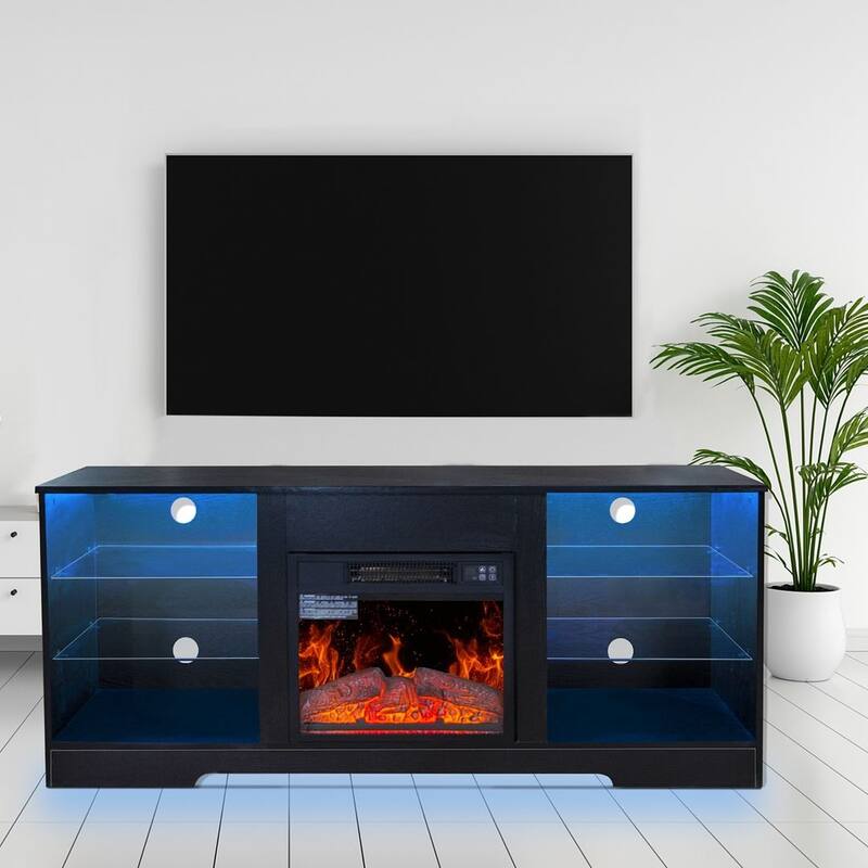 Modern Fireplace TV Stand with 18 Inch Electric Fireplace Heater