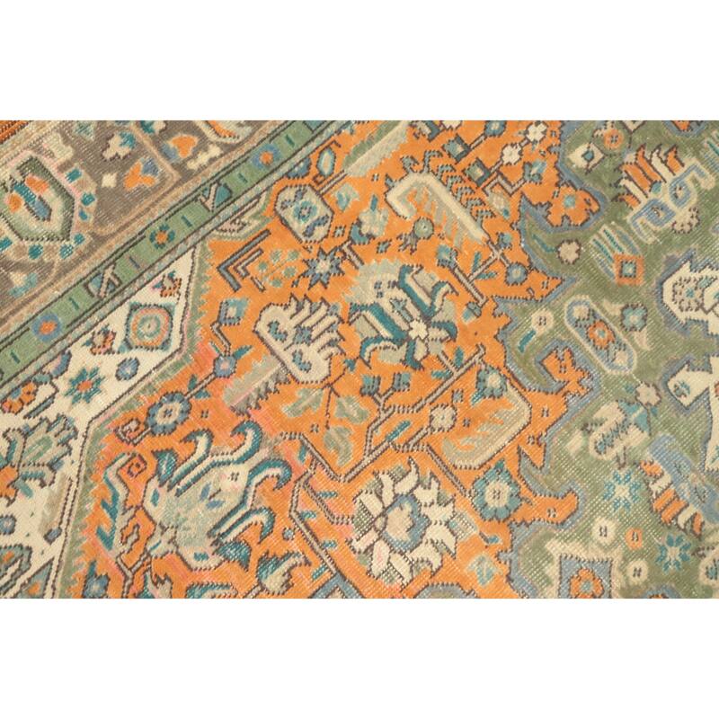 Hand Knotted Oriental 100% Wool Carpet Traditional Floral Oranges & Rust Tabriz Area Rug - 9' 5'' X 6' 0''