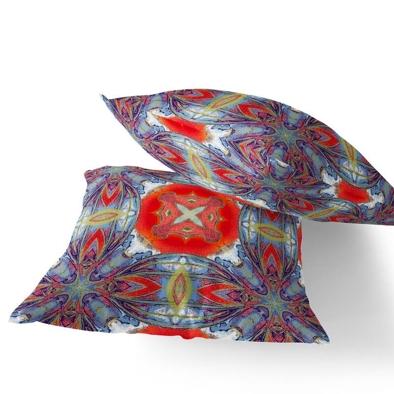 HomeRoots Set of Two 16" X 16" Blue and Orange Blown Seam Floral Indoor Outdoor Throw Pillow - 16.00' X '16.00' X '5.00