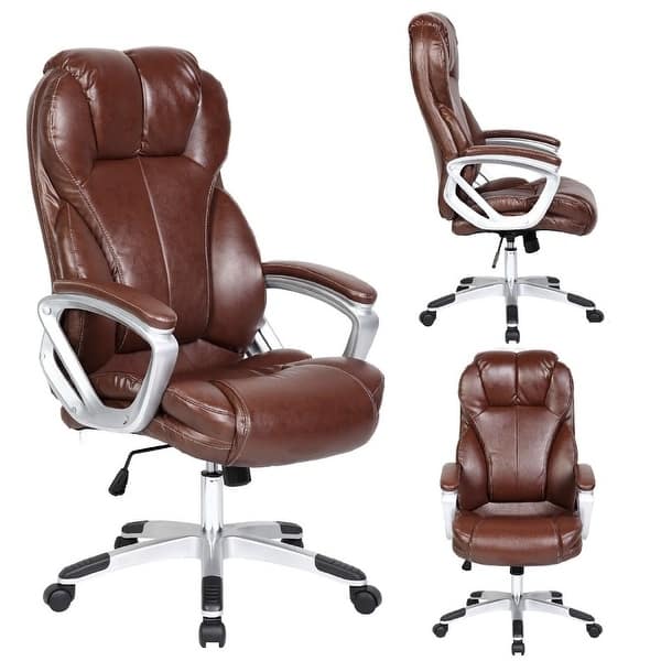 2xhome Brown Leather Ergonomic High Back Executive Office Chair Desk Boss Manager Tilt Work Professional Overstock 14039725