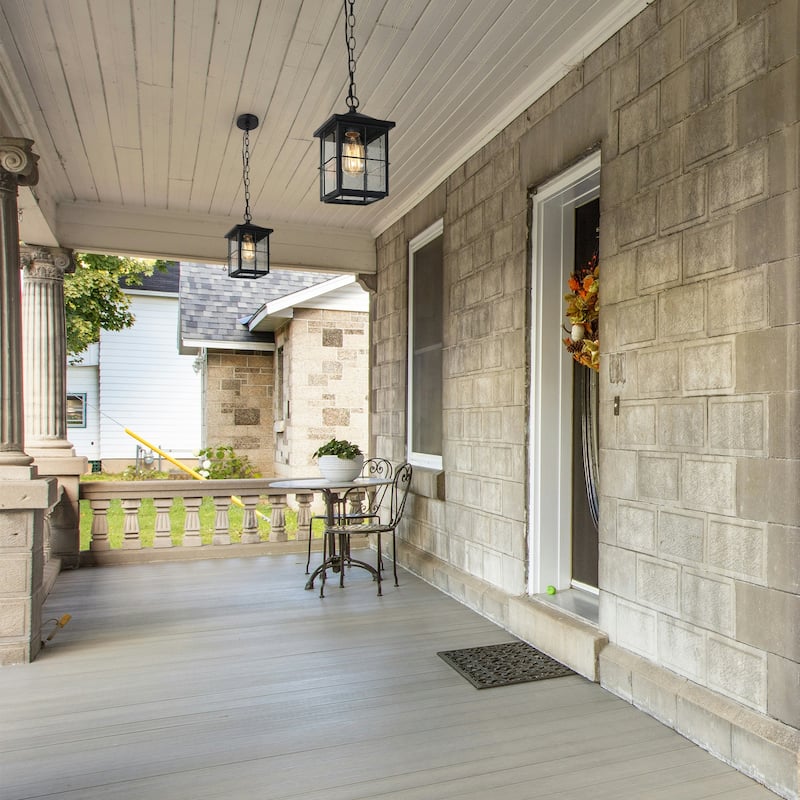 Bern Modern Farmhouse 1-Light Black Outdoor Pendant Light Patio Lantern - L 6" x W 6" x H 11.5"