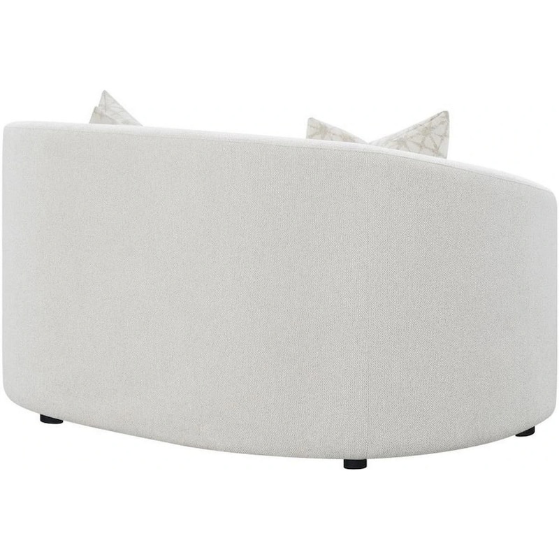 Tia 66 Inch Modern Curved Loveseat, 2 Throw Pillows, Cream Boucle Fabric