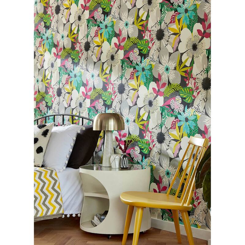 Janis Charcoal Floral Riot Wallpaper