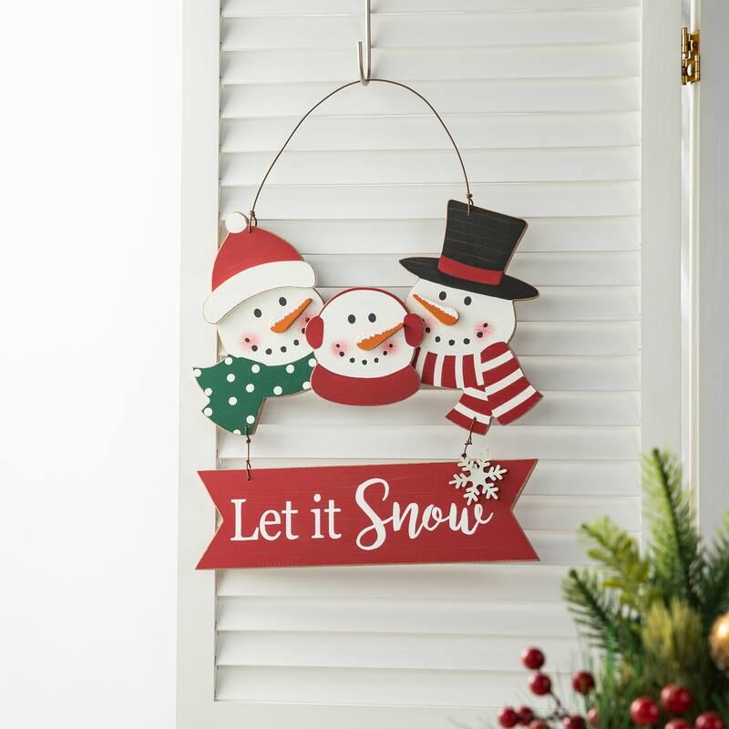 Glitzhome 12"H Wooden Christmas Snowman Family Wall Hanging Decor - 12.75"H