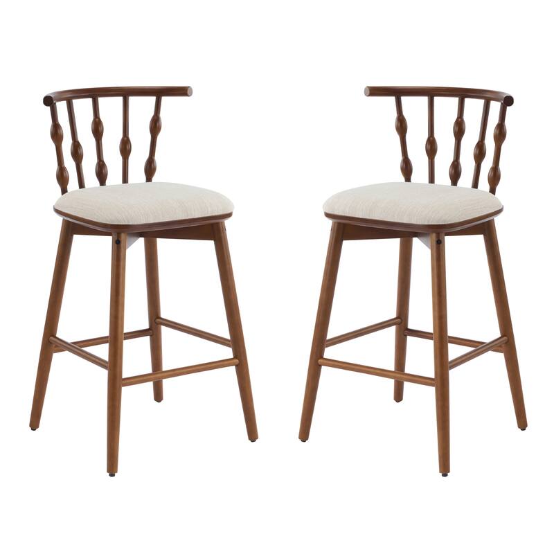 Roomfitters Doria Indoor Wooden Barstools with Hourglass Backrest, Upholstery Set of 2 - Set of 2