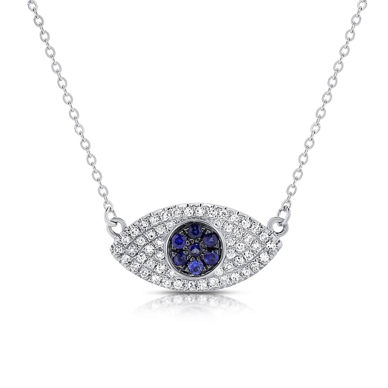 Joelle Collection Evil Eye Necklace 14K Gold Diamond & Sapphire - White