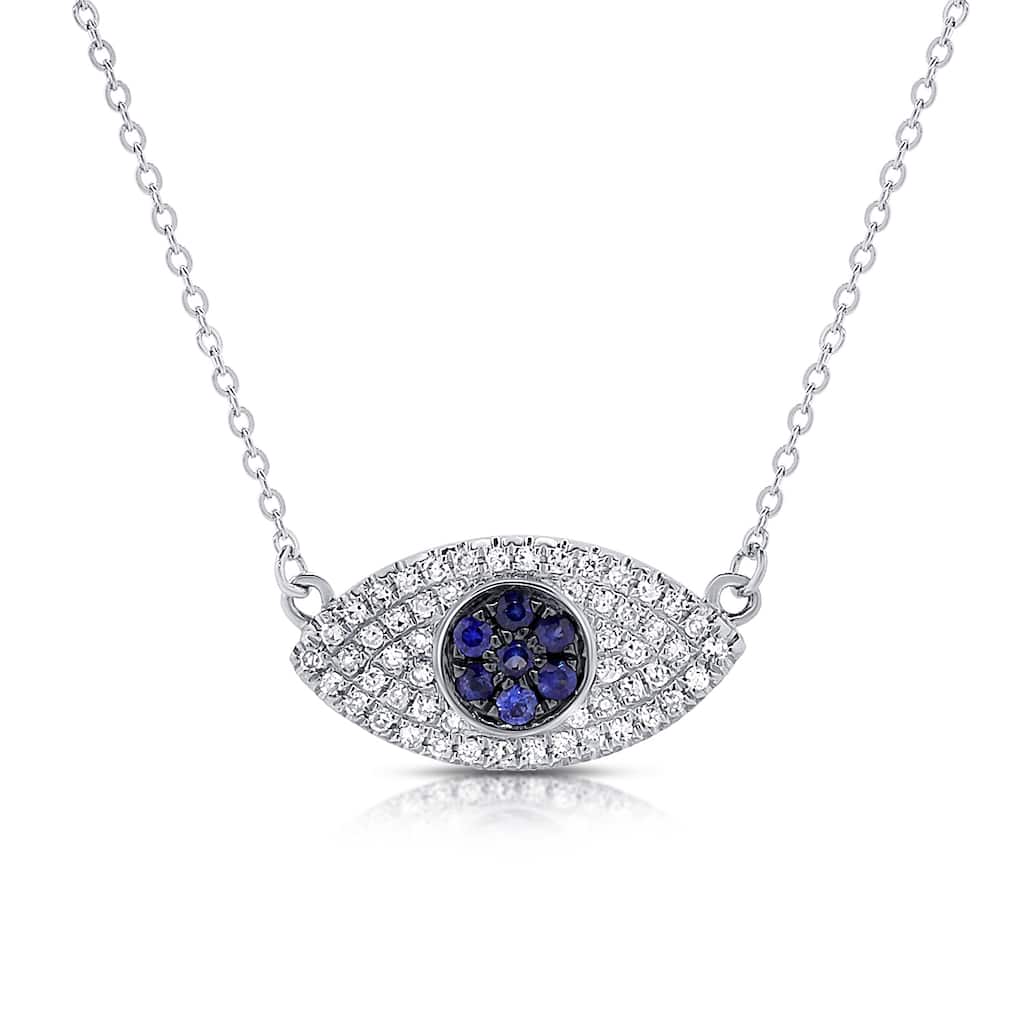 Joelle Collection Evil Eye Necklace 14K Gold Diamond & Sapphire
