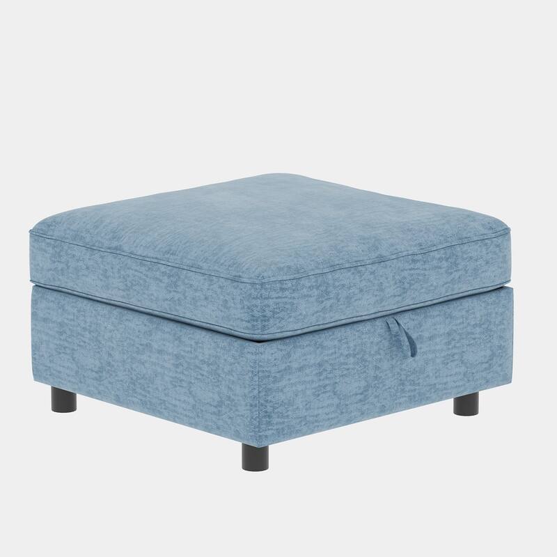 129" Chenille Sectional Sofa with Storage and Two Ottomans