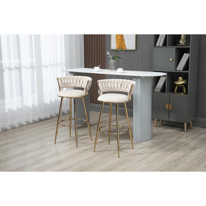 Kitchen Island Bar Stools 2pcs Ivory Velvet Dining Stools On Sale