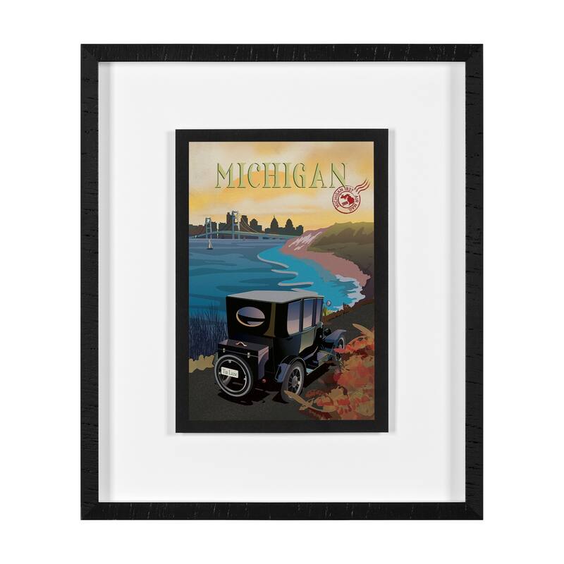 Michigan Go USA by Mercana Studio a Hand Embellished Framed Art Print Series - 22 x 26 - Black