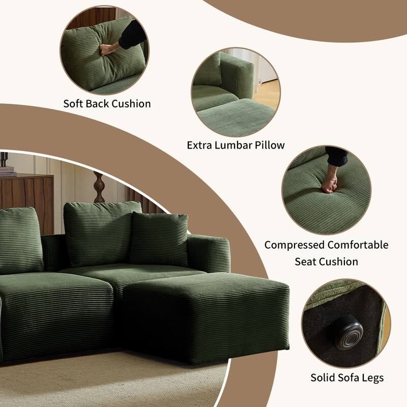 112.2‘’ W Corduroy Modern Compressed Block Sectional Couch with Plush Cushions