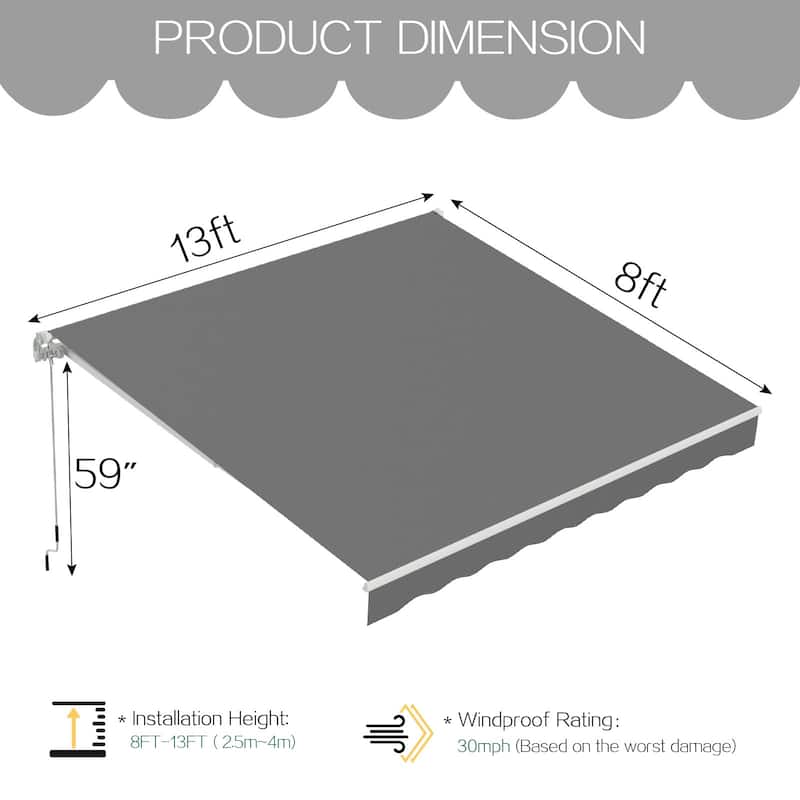 AECOJOY Manual Retractable Patio Awning Outdoor Sunshade Shelter (Cover Only)