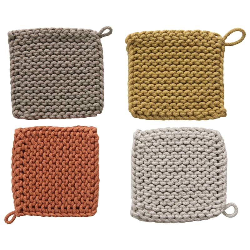 Square Cotton Crocheted Pot Holders (Set of 4 Colors) - Green