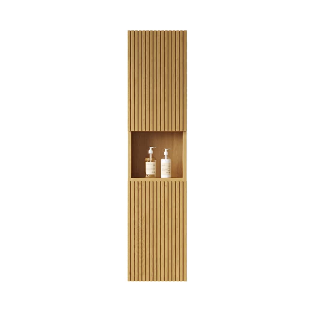 59" Tall Bathroom Wall Mounted Cabinet, Narrow Storage Cabinet with Doors and Shelves, Suitable for Small Spaces
