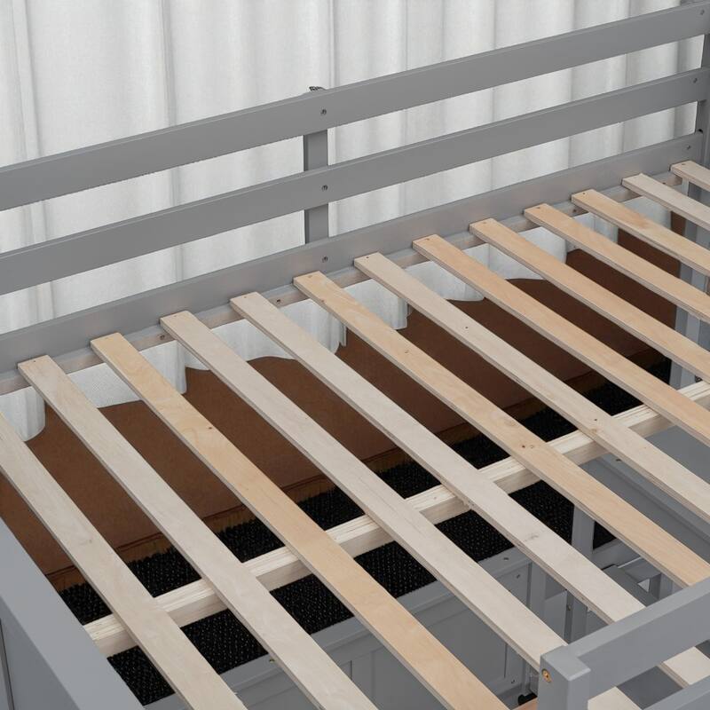 Twin Over Full / Full Over Full Bunk Bed with Built-in Desk and Storage Drawers, Solid Wood Frame