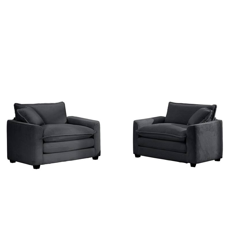2 Pieces Deep Seated Sofa Set with Removable Armrests, 1+1Seat Flexible Combinations with Throw Pillows for Livingroom