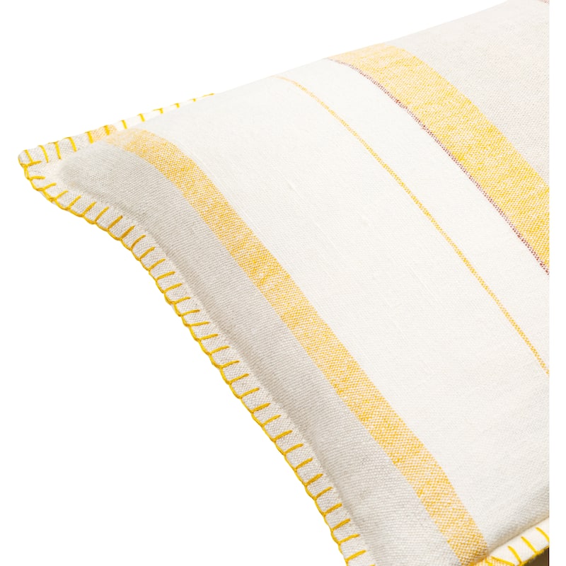 Lachlane Blanket Stitch Linen Striped Throw Pillow