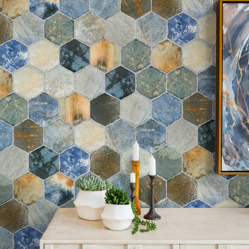 Merola Tile Dorne Hex Mix 8-5/8" x 9-7/8" Porcelain Floor and Wall Tile